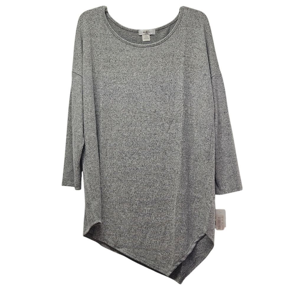 Moa Moa Woman 2X Gray Marled Asymmetric Hem Long Sleeve Tunic Top Plus Size
